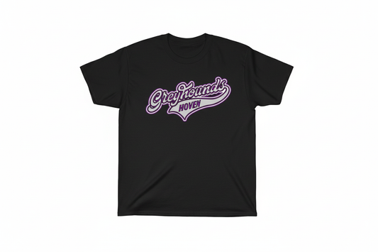 Greyhounds Hoven vintage script graphic on black t-shirt