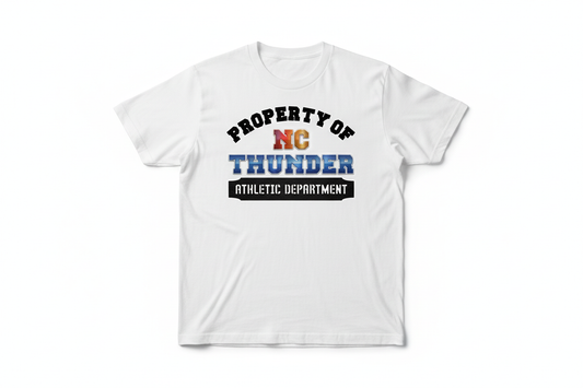 NC Thunder Athletic Department graphic on white t-shirt