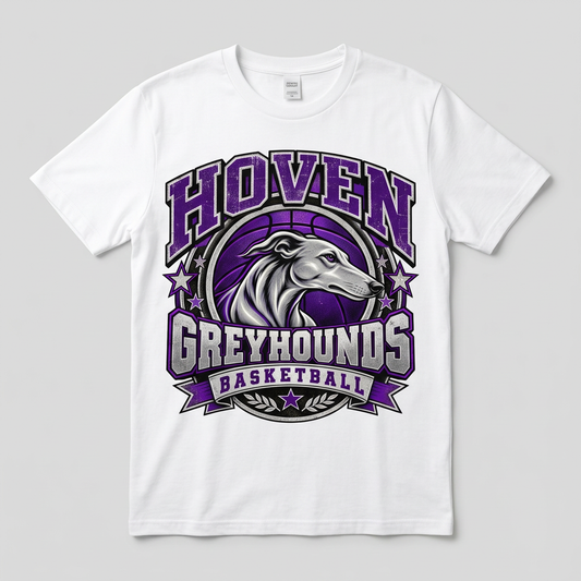 Flat-lay white Hoven Greyhounds Basketball Design 7 T-shirt