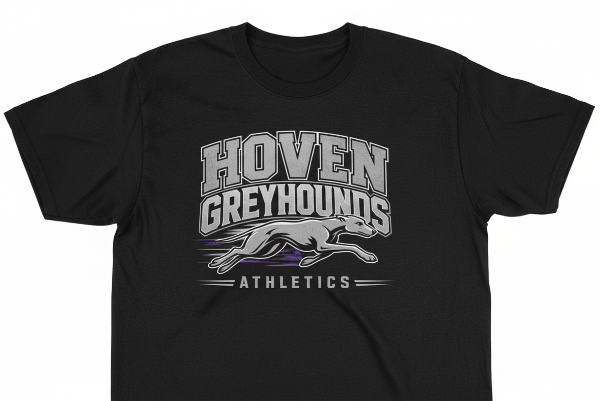 Hoven Greyhounds Athletics on black t-shirt