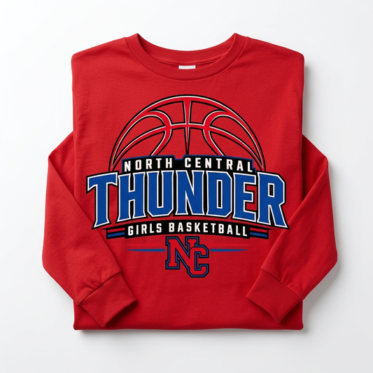 NC Thunder Girls Basketball Long Sleeve Design 3 - Red