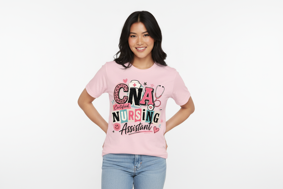 CNA Certified Nursing Assistant Tee in Light Pink