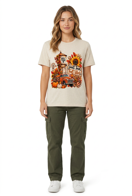 Small Town Fall Vibes Tee - Heathered Oatmeal