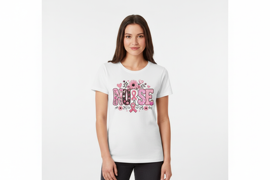 Breast Cancer Awareness NURSE Tee in White