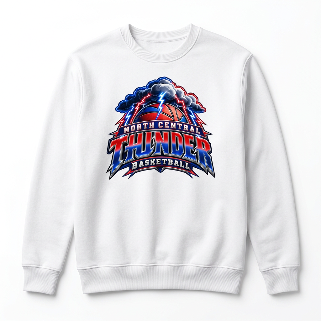 NC Thunder Basketball Crewneck Design 4 - White