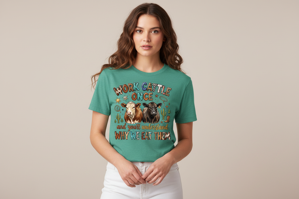 Work Cattle Once tee in Heathered Sea Green