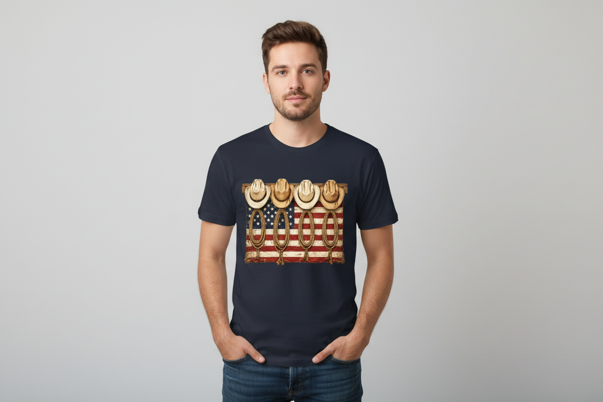 Cowboy Hats American Flag tee in Navy
