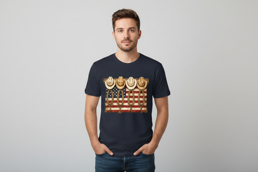 Cowboy Hats American Flag tee in Navy