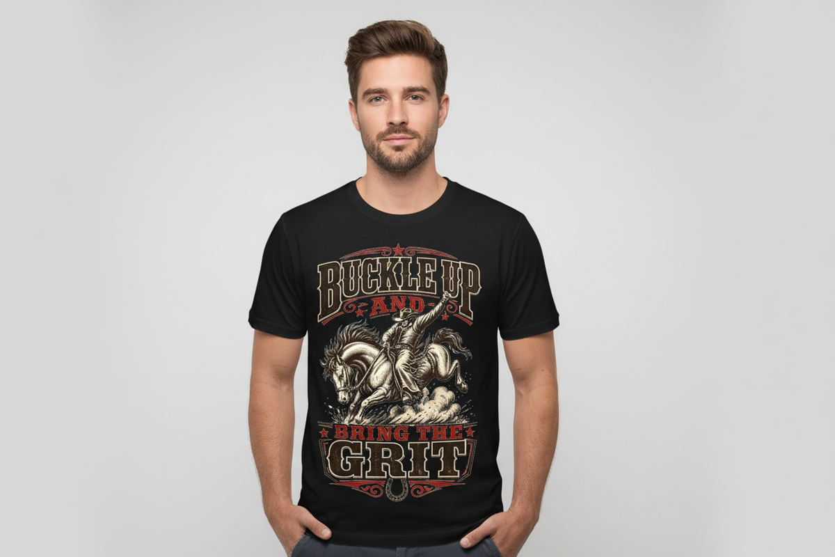 Buckle Up and Bring the Grit tee in Black