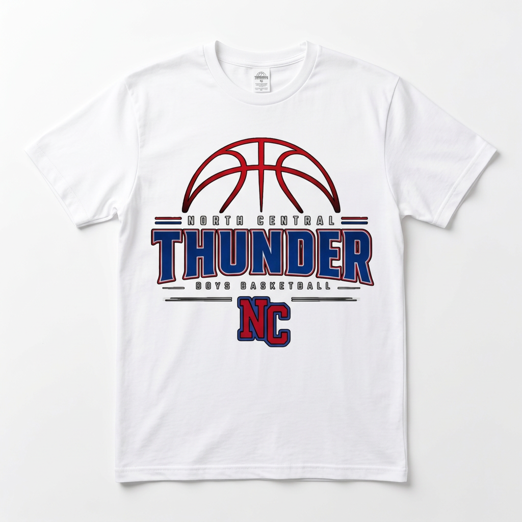 NC Thunder Boys Basketball Tee Design 2 - White