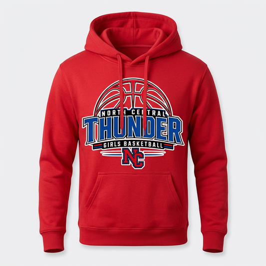 North Central Thunder Design 3 on a red hoodie