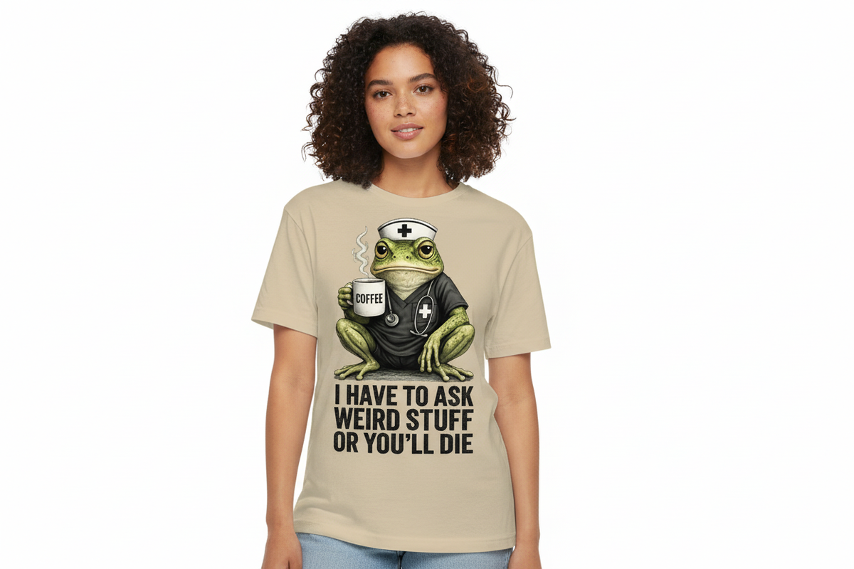 Funny Frog Nurse Coffee Tee in Sand