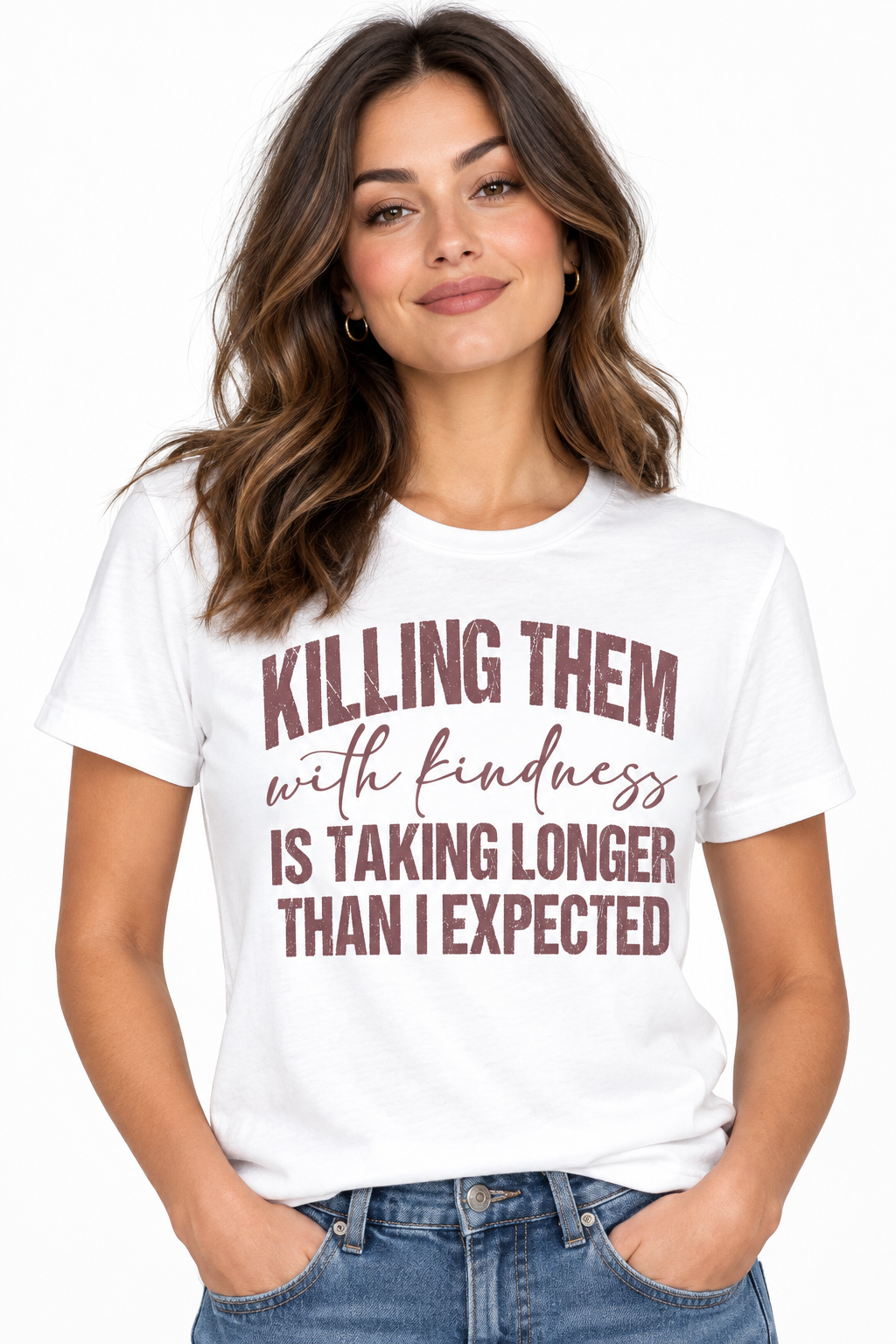 Killing Them With Kindness - White T-Shirt on female model