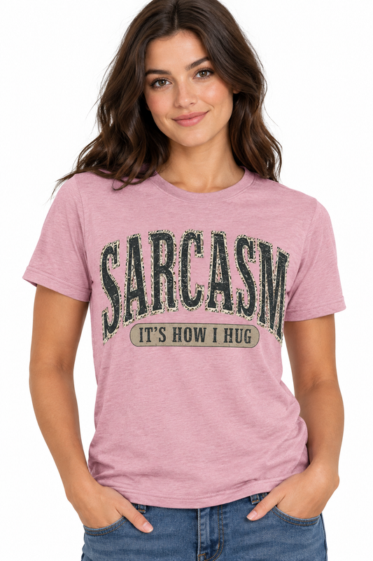 Sarcasm It's How I Hug - Heathered Orchid T-Shirt on female model