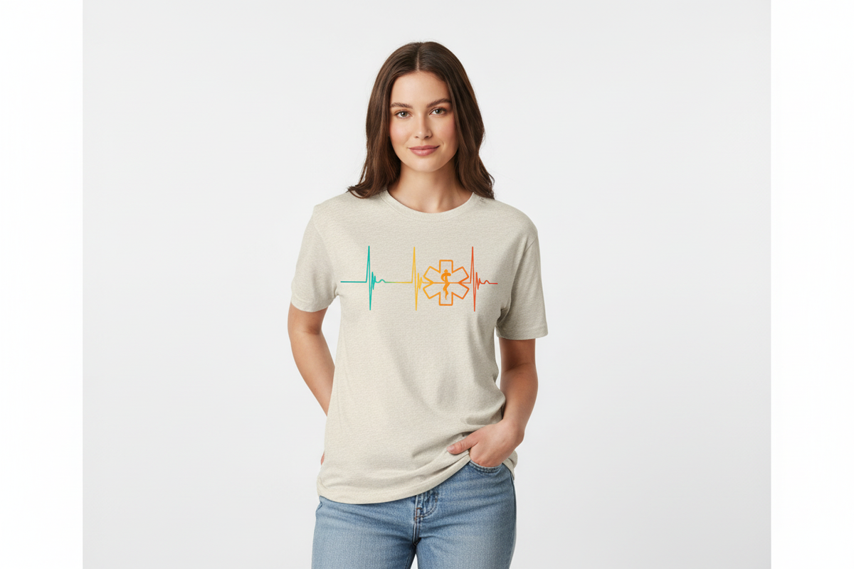 EKG Star of Life Gradient Tee in Heathered Oatmeal