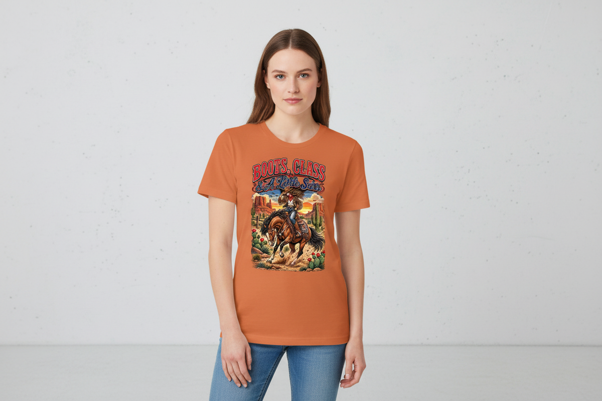 Boots Class & A Little Sass tee in Burnt Orange