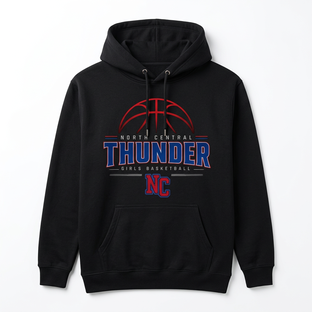 NC Thunder Girls Basketball Hoodie Design 2 - Black