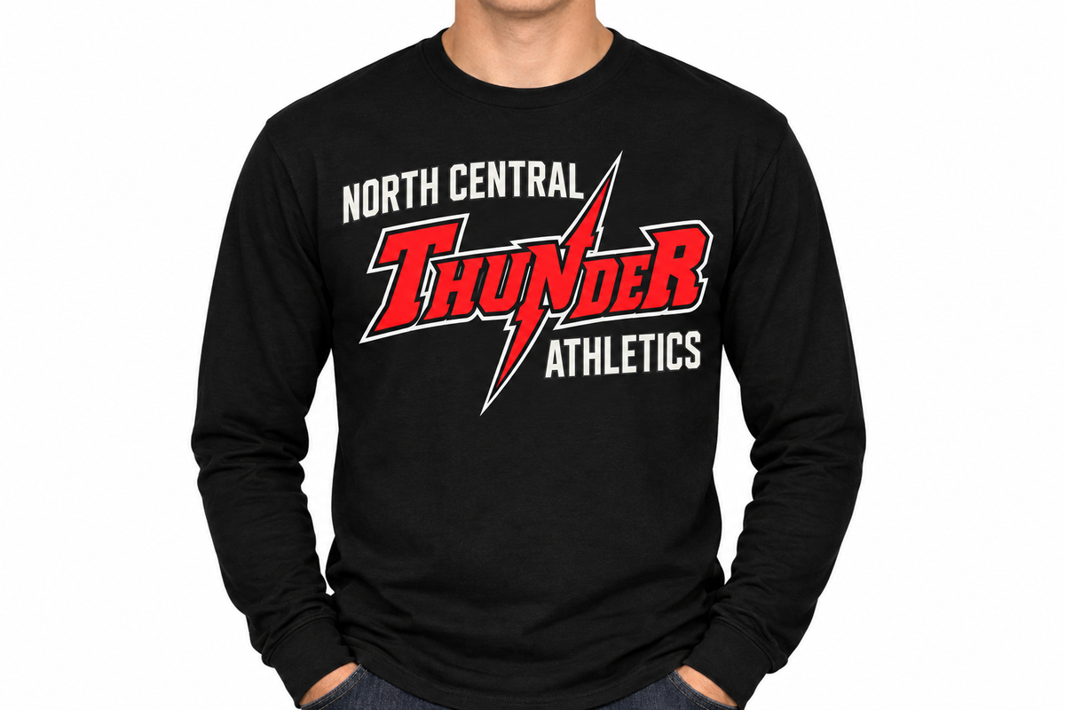 North Central Thunder Athletics on black long sleeve t-shirt