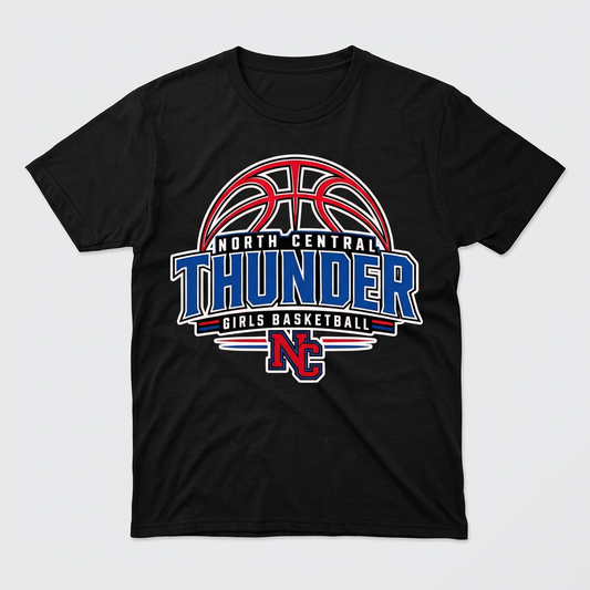 North Central Thunder Design 2 on a black T-shirt