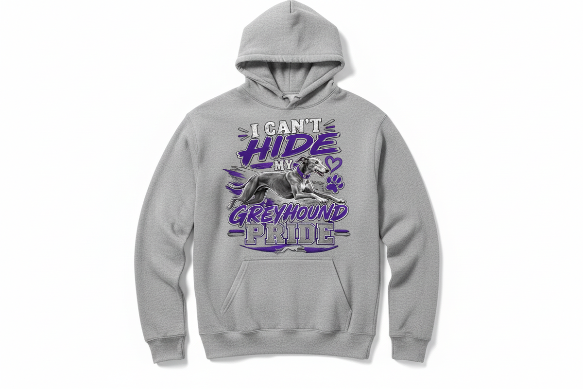 I Can't Hide My Greyhound Pride on heather gray hoodie