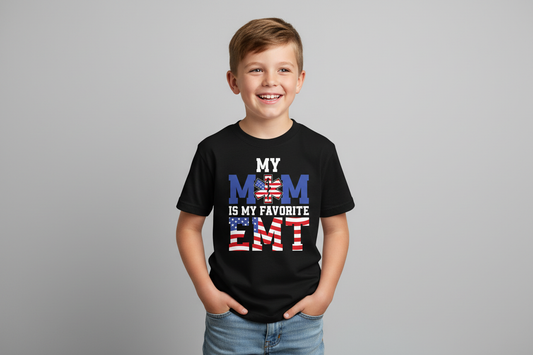 MOM EMT Patriotic Tee in Black