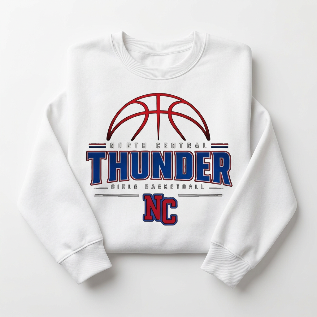 NC Thunder Girls Basketball Crewneck Design 2 - White