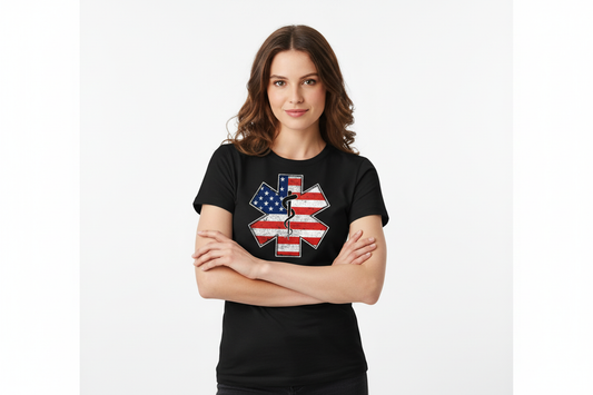 Patriotic EMS Star of Life Tee in Black