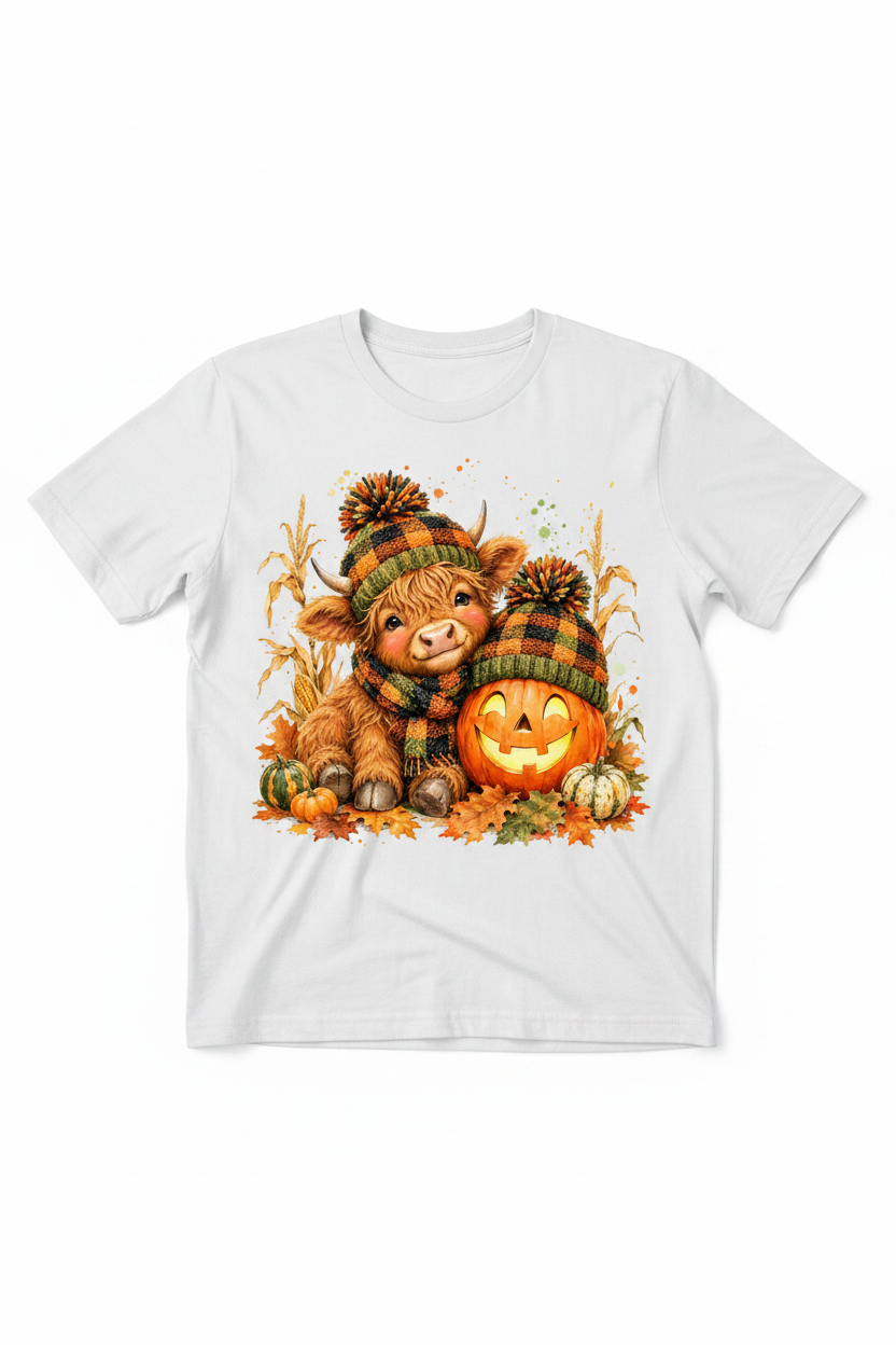Halloween Highland Cow T-Shirt in White