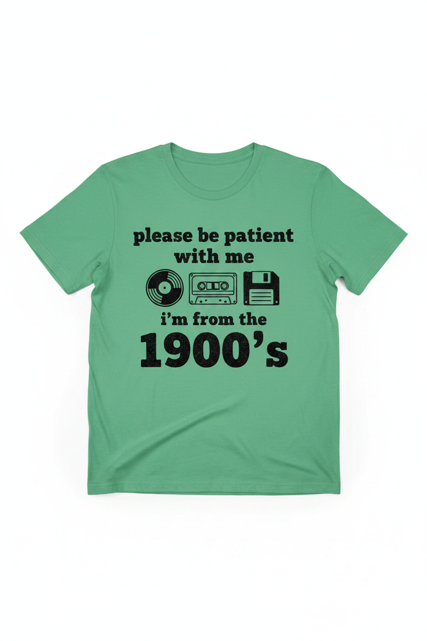 Irish green t-shirt flat lay with retro 1900s graphic