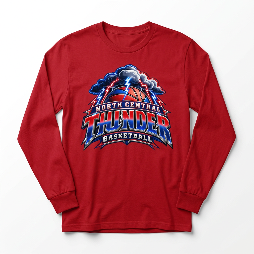 NC Thunder Basketball Long Sleeve Design 4 - Red