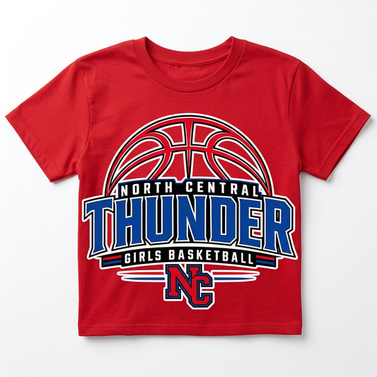 NC Thunder Girls Basketball Tee Design 3 - Red