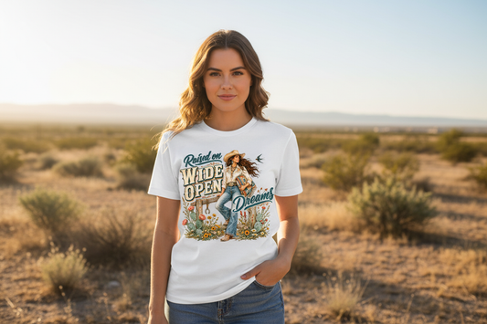 Raised on Wide Open Dreams tee in White