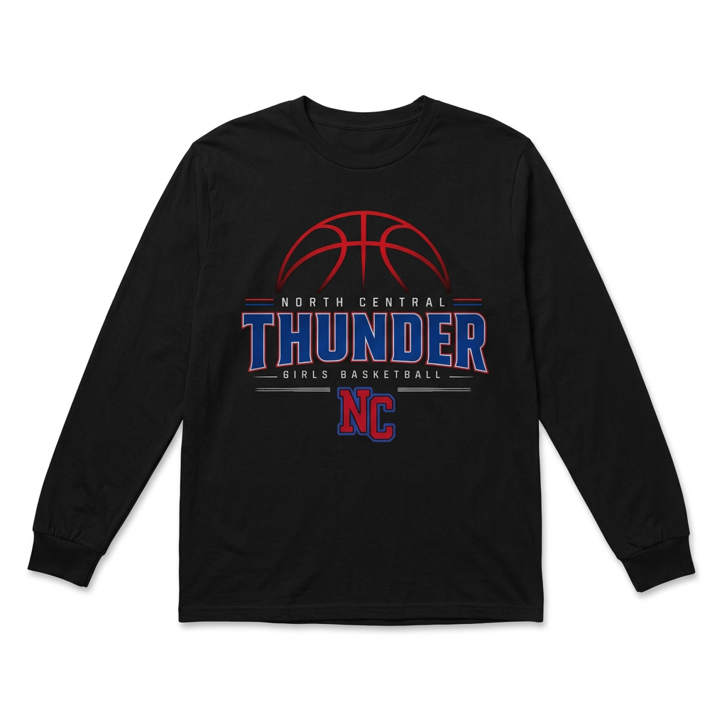 NC Thunder Girls Basketball Long Sleeve Design 2 - Black