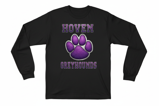 Hoven Greyhounds paw graphic on black long sleeve t-shirt