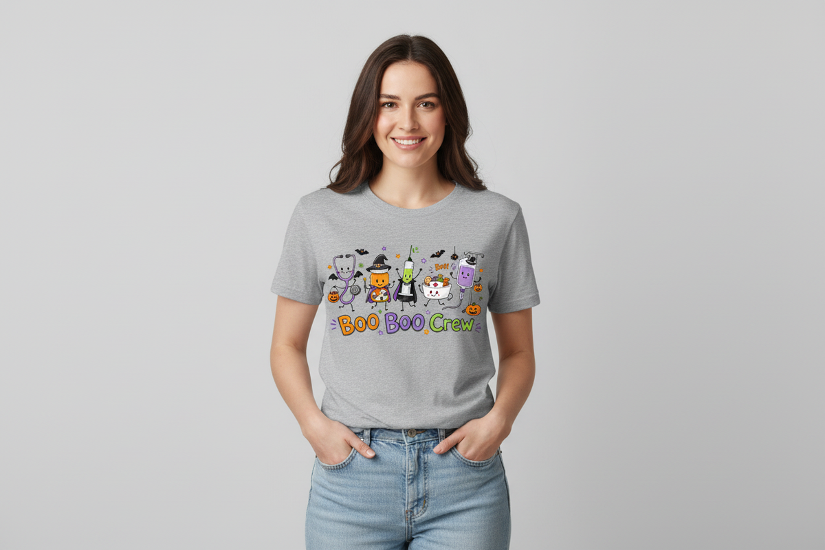 Boo Boo Crew Halloween Tee in Sports Gray