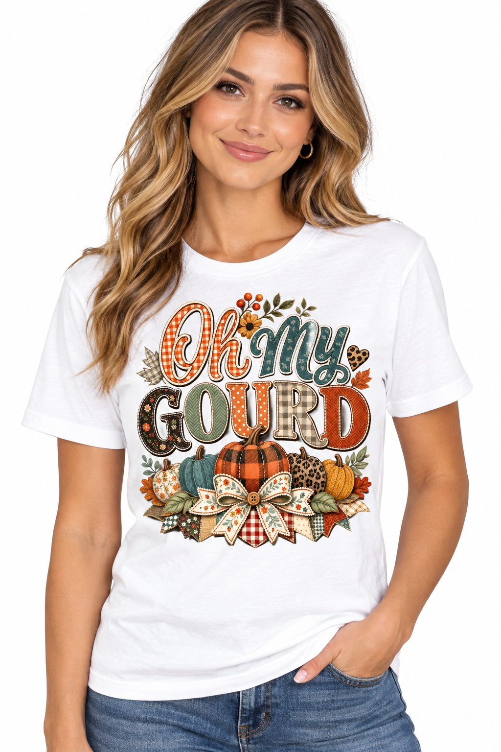 Oh My Gourd design on white t-shirt