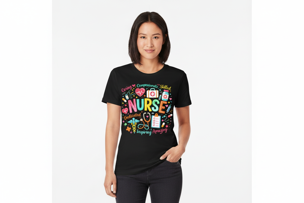 Colorful NURSE Collage Tee in Black