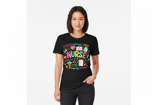 Colorful NURSE Collage Tee in Black
