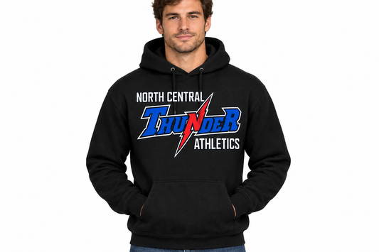 North Central Thunder Athletics hoodie in black - adult male model
