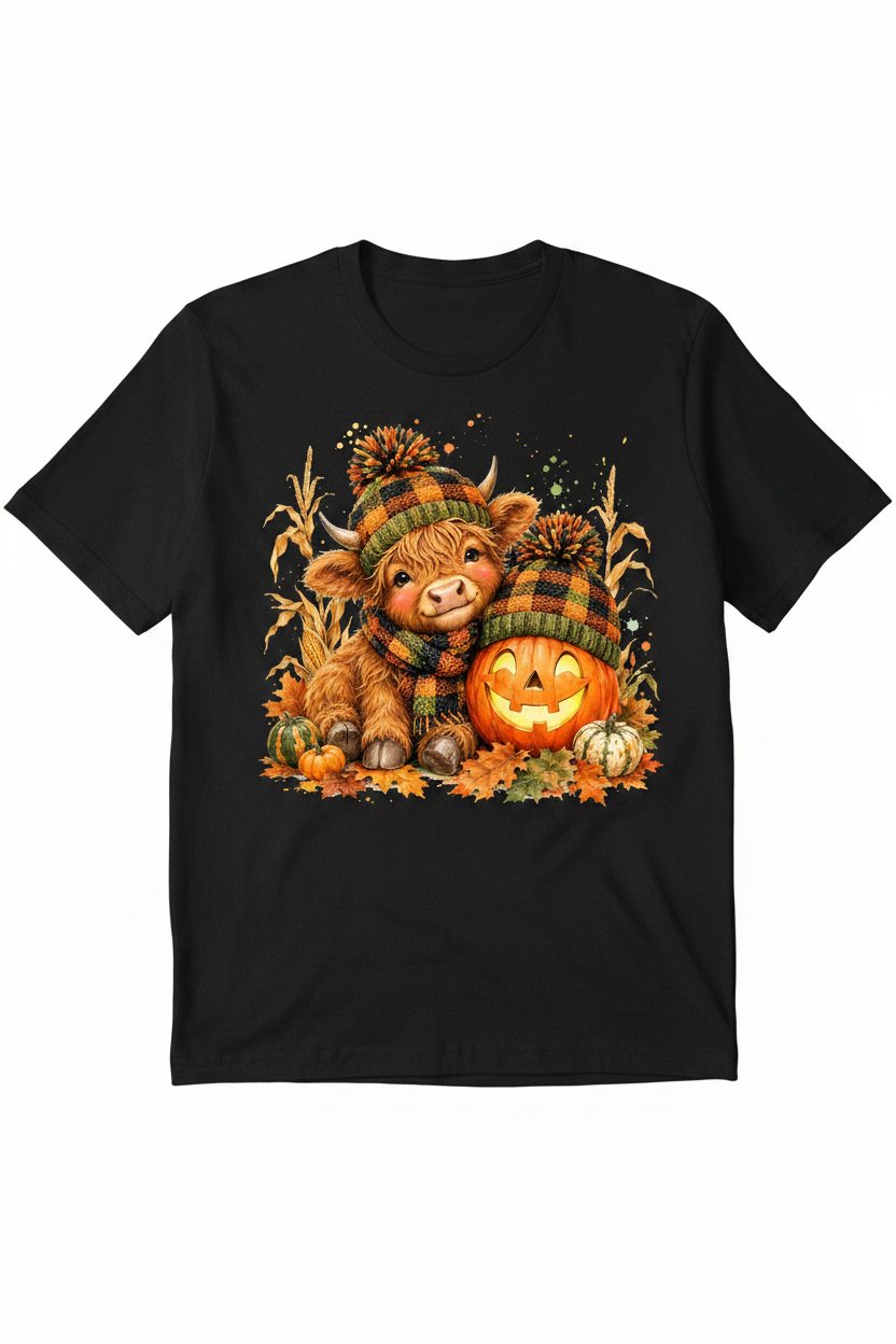 Halloween Highland Cow T-Shirt in Black