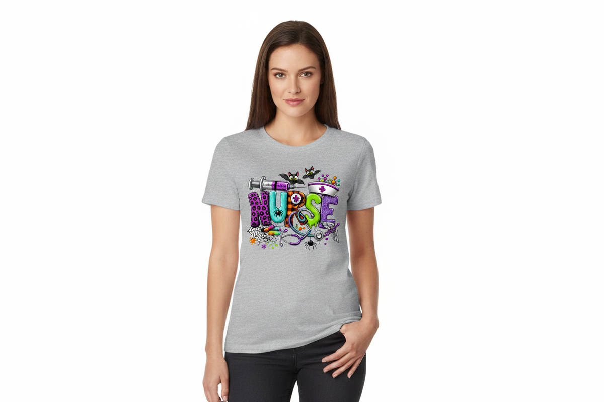 Halloween NURSE Tee in Sports Gray
