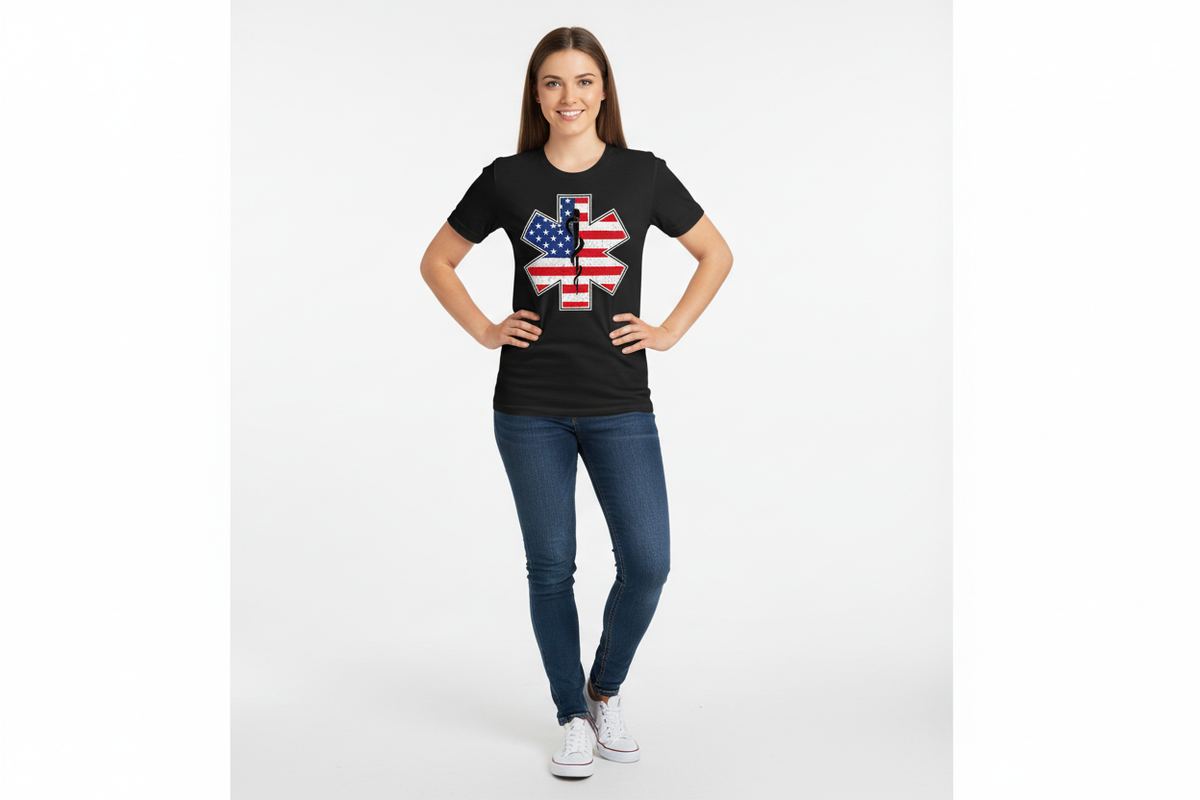 Patriotic EMS Star of Life Tee in Black