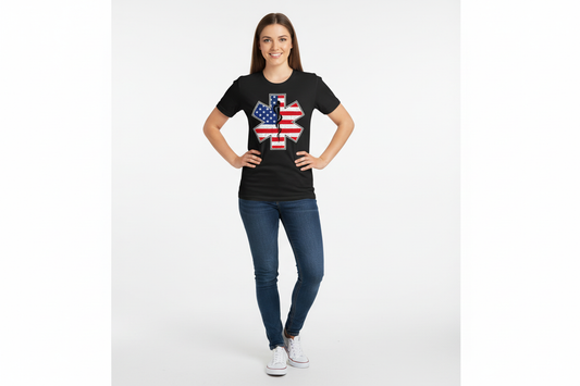 Patriotic EMS Star of Life Tee in Black