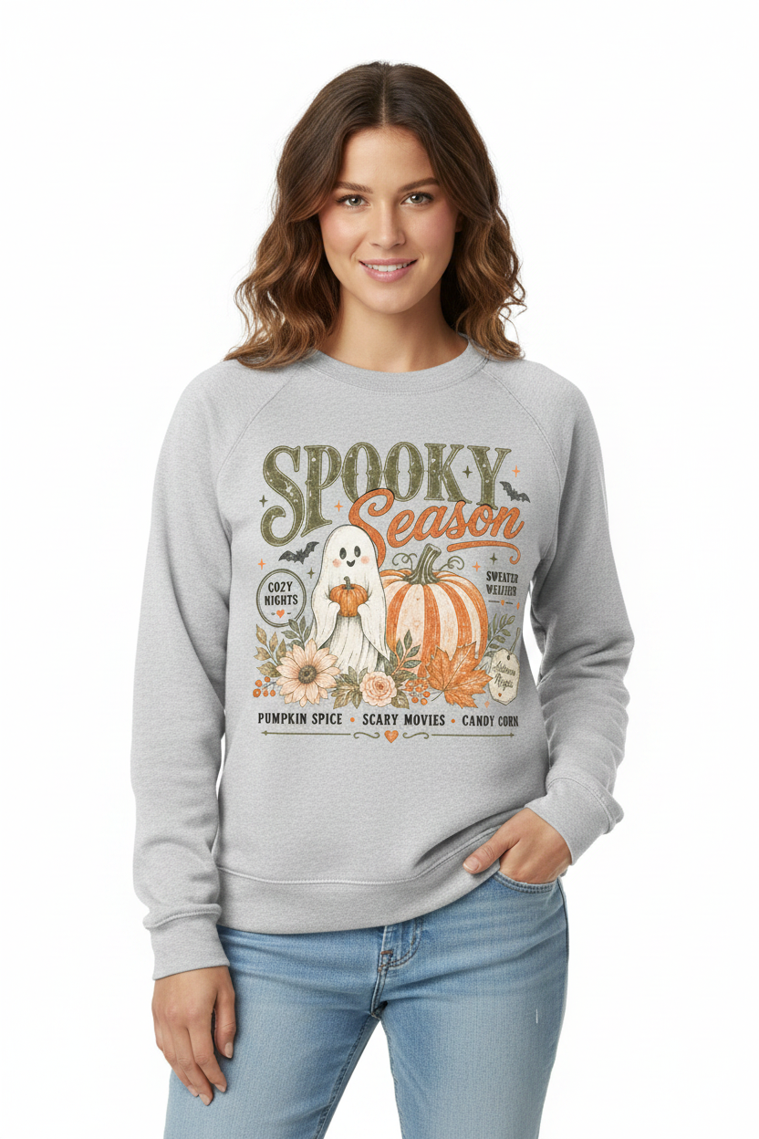 Spooky Season Crewneck Sweatshirt in Silver Grey