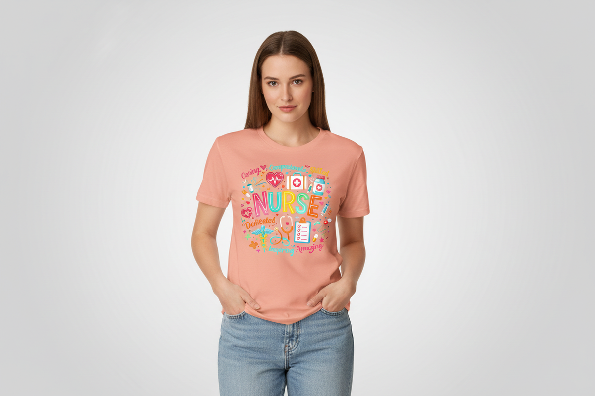 Colorful NURSE Collage Tee in Sunset