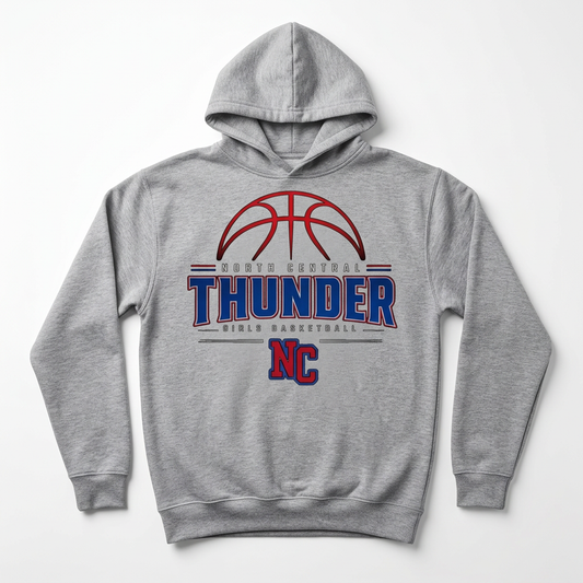 NC Thunder Girls Basketball Hoodie Design 2 - Sports Gray