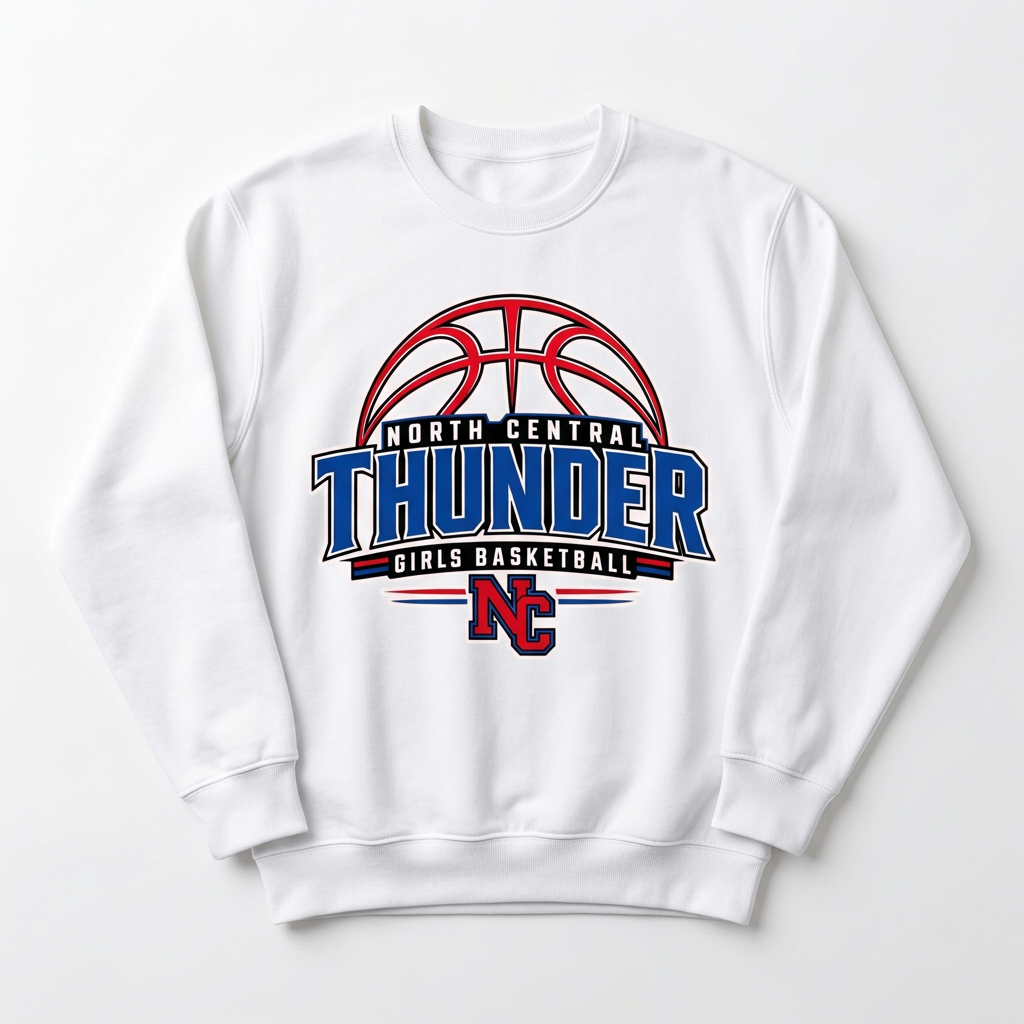 NC Thunder Girls Basketball Crewneck Design 3 - White