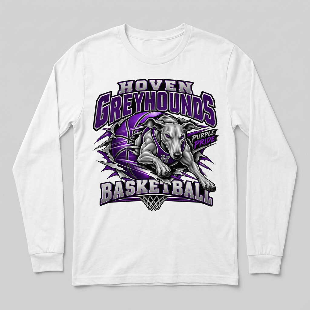 White Hoven Greyhounds Design 6 long-sleeve T-shirt flat-lay mockup