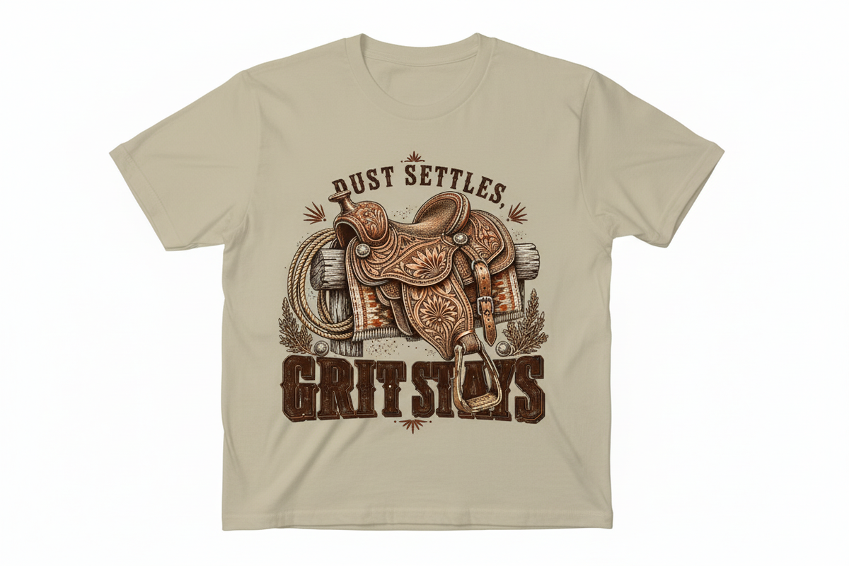 Dust Settles Grit Stays tee in Sand