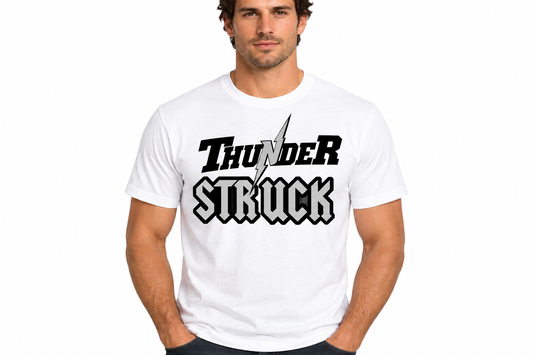 ThunderStruck design on white t-shirt - adult male model
